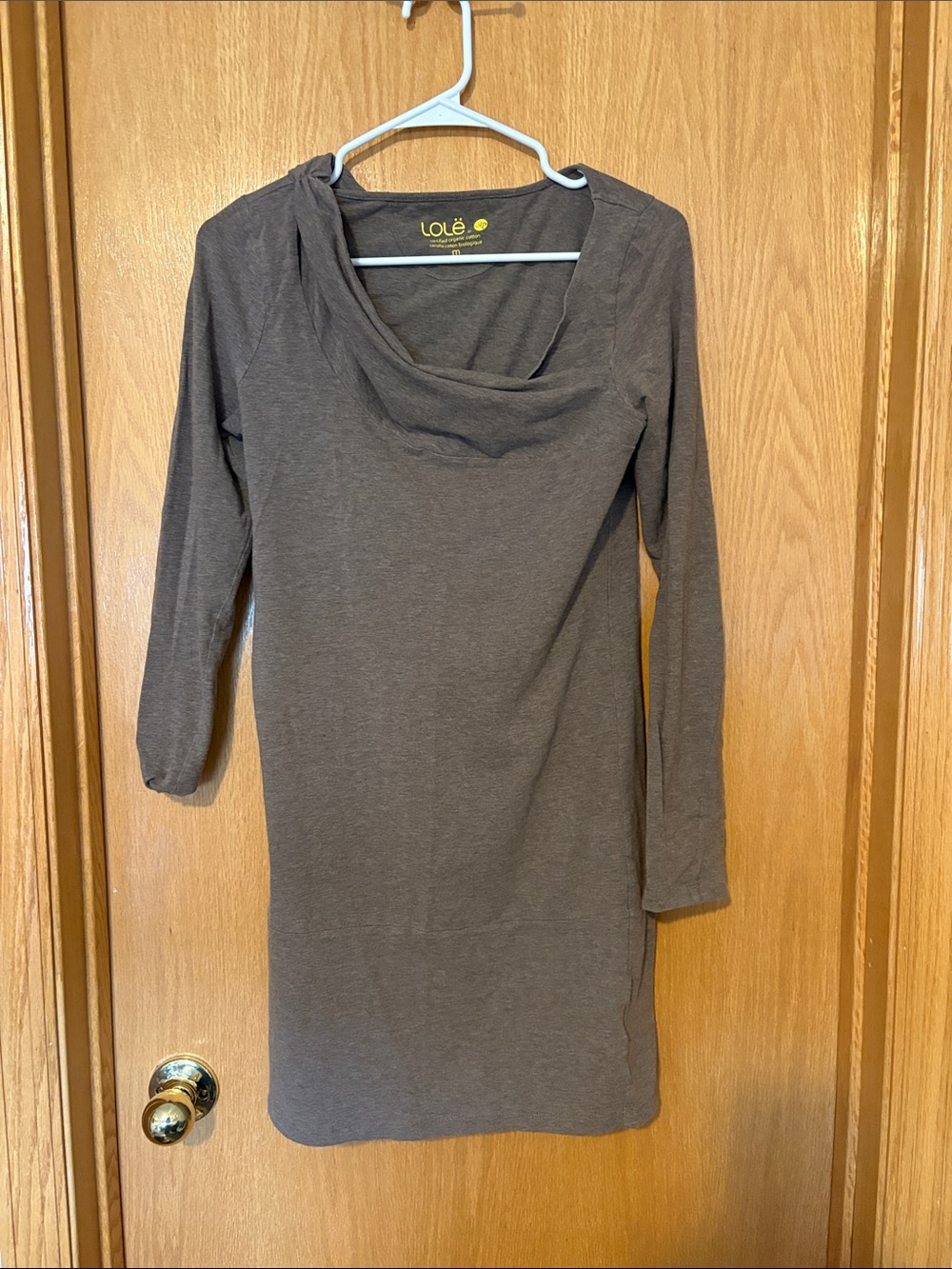 Lole Brown Long Sleeve Cowl-Neck Knit Dress
